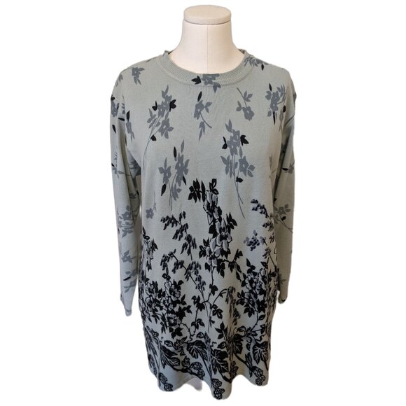 Womens La Viola Light Blue Floral Knit Tunic Sweater Pullover Cottage Grannie M - Picture 3 of 10